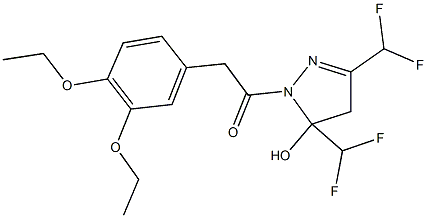 1-[(3,4-diethoxyphenyl)acetyl]-3,5-bis(difluoromethyl)-4,5-dihydro-1H-pyrazol-5-ol 结构式