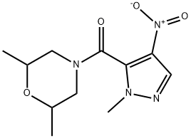 4-({4-nitro-1-methyl-1H-pyrazol-5-yl}carbonyl)-2,6-dimethylmorpholine 化学構造式