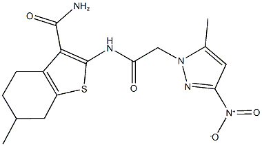 2-[({3-nitro-5-methyl-1H-pyrazol-1-yl}acetyl)amino]-6-methyl-4,5,6,7-tetrahydro-1-benzothiophene-3-carboxamide Structure