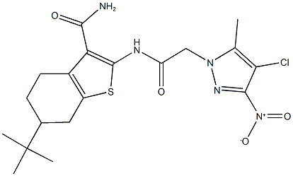 6-tert-butyl-2-[({4-chloro-3-nitro-5-methyl-1H-pyrazol-1-yl}acetyl)amino]-4,5,6,7-tetrahydro-1-benzothiophene-3-carboxamide 结构式