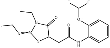 N-[2-(difluoromethoxy)phenyl]-2-[3-ethyl-2-(ethylimino)-4-oxo-1,3-thiazolidin-5-yl]acetamide Structure