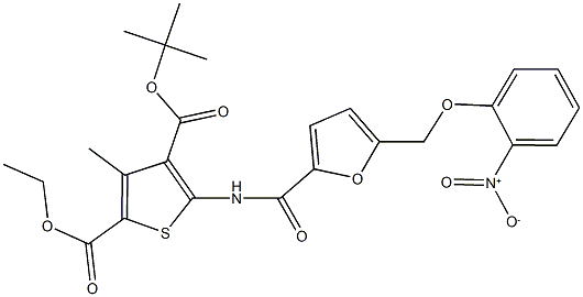 4-tert-butyl 2-ethyl 5-{[5-({2-nitrophenoxy}methyl)-2-furoyl]amino}-3-methyl-2,4-thiophenedicarboxylate 化学構造式