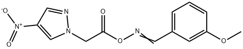 3-methoxybenzaldehyde O-(2-{4-nitro-1H-pyrazol-1-yl}acetyl)oxime 化学構造式