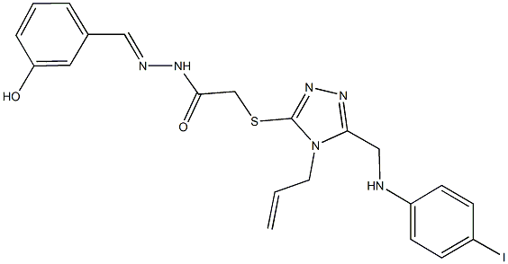 2-({4-allyl-5-[(4-iodoanilino)methyl]-4H-1,2,4-triazol-3-yl}sulfanyl)-N'-(3-hydroxybenzylidene)acetohydrazide 化学構造式