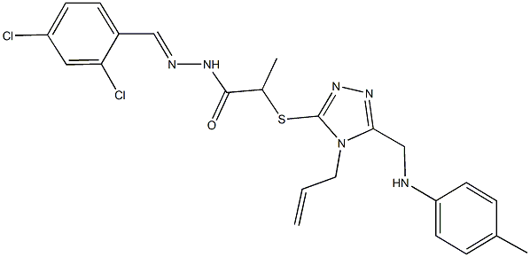 2-{[4-allyl-5-(4-toluidinomethyl)-4H-1,2,4-triazol-3-yl]sulfanyl}-N'-(2,4-dichlorobenzylidene)propanohydrazide 化学構造式