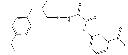 N-{3-nitrophenyl}-2-{2-[3-(4-isopropylphenyl)-2-methyl-2-propenylidene]hydrazino}-2-oxoacetamide 化学構造式