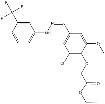 ethyl (2-chloro-6-methoxy-4-{2-[3-(trifluoromethyl)phenyl]carbohydrazonoyl}phenoxy)acetate Struktur