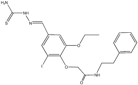 2-{4-[2-(aminocarbothioyl)carbohydrazonoyl]-2-ethoxy-6-iodophenoxy}-N-(2-phenylethyl)acetamide Struktur