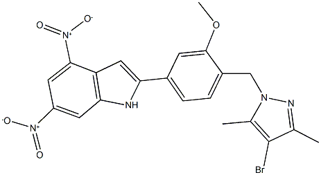 2-{4-[(4-bromo-3,5-dimethyl-1H-pyrazol-1-yl)methyl]-3-methoxyphenyl}-4,6-dinitro-1H-indole,514220-29-2,结构式