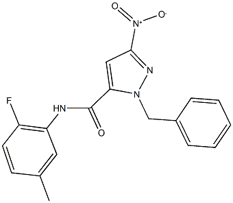 1-benzyl-N-(2-fluoro-5-methylphenyl)-3-nitro-1H-pyrazole-5-carboxamide Struktur