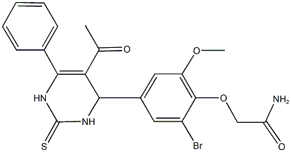 2-[4-(5-acetyl-6-phenyl-2-thioxo-1,2,3,4-tetrahydro-4-pyrimidinyl)-2-bromo-6-methoxyphenoxy]acetamide 化学構造式
