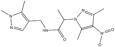 N-[(1,5-dimethyl-1H-pyrazol-4-yl)methyl]-2-{4-nitro-3,5-dimethyl-1H-pyrazol-1-yl}propanamide 化学構造式