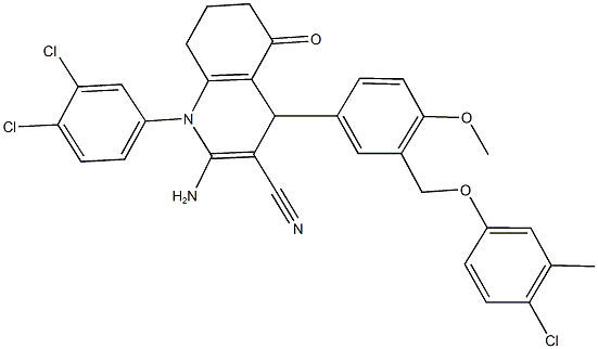 2-amino-4-{3-[(4-chloro-3-methylphenoxy)methyl]-4-methoxyphenyl}-1-(3,4-dichlorophenyl)-5-oxo-1,4,5,6,7,8-hexahydro-3-quinolinecarbonitrile 结构式