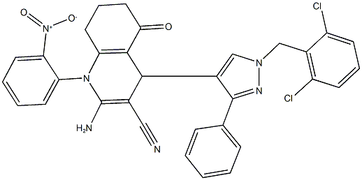 2-amino-4-[1-(2,6-dichlorobenzyl)-3-phenyl-1H-pyrazol-4-yl]-1-{2-nitrophenyl}-5-oxo-1,4,5,6,7,8-hexahydro-3-quinolinecarbonitrile|