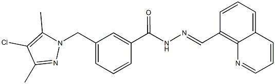 3-[(4-chloro-3,5-dimethyl-1H-pyrazol-1-yl)methyl]-N'-(8-quinolinylmethylene)benzohydrazide 化学構造式