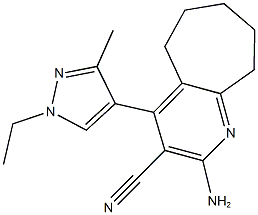 2-amino-4-(1-ethyl-3-methyl-1H-pyrazol-4-yl)-6,7,8,9-tetrahydro-5H-cyclohepta[b]pyridine-3-carbonitrile Structure