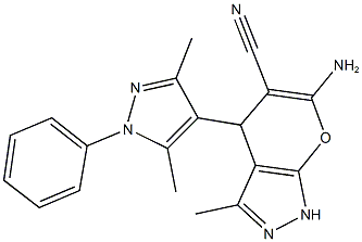 6-amino-4-(3,5-dimethyl-1-phenyl-1H-pyrazol-4-yl)-3-methyl-1,4-dihydropyrano[2,3-c]pyrazole-5-carbonitrile Struktur