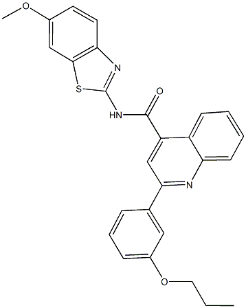 N-(6-methoxy-1,3-benzothiazol-2-yl)-2-(3-propoxyphenyl)quinoline-4-carboxamide 结构式