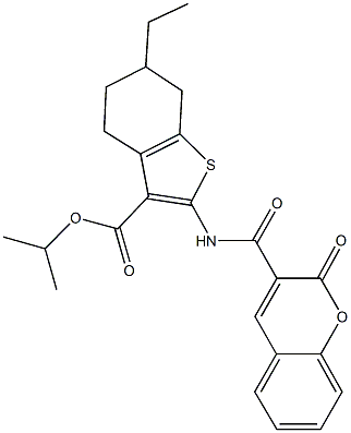 isopropyl 6-ethyl-2-{[(2-oxo-2H-chromen-3-yl)carbonyl]amino}-4,5,6,7-tetrahydro-1-benzothiophene-3-carboxylate Struktur