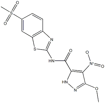 4-nitro-3-methoxy-N-[6-(methylsulfonyl)-1,3-benzothiazol-2-yl]-1H-pyrazole-5-carboxamide|