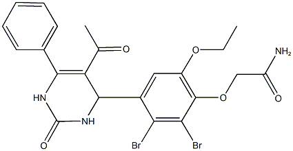 2-[4-(5-acetyl-2-oxo-6-phenyl-1,2,3,4-tetrahydro-4-pyrimidinyl)-2,3-dibromo-6-ethoxyphenoxy]acetamide 结构式