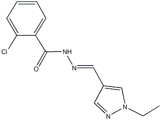 2-chloro-N'-[(1-ethyl-1H-pyrazol-4-yl)methylene]benzohydrazide 化学構造式