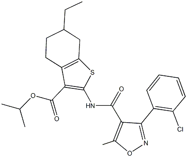 isopropyl 2-({[3-(2-chlorophenyl)-5-methylisoxazol-4-yl]carbonyl}amino)-6-ethyl-4,5,6,7-tetrahydro-1-benzothiophene-3-carboxylate Struktur