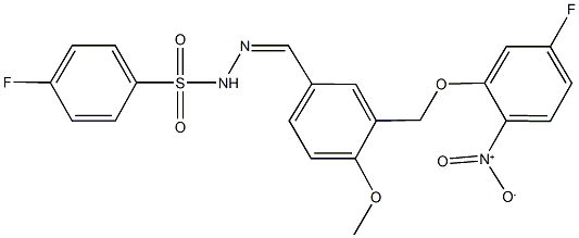 4-fluoro-N'-[3-({5-fluoro-2-nitrophenoxy}methyl)-4-methoxybenzylidene]benzenesulfonohydrazide Struktur