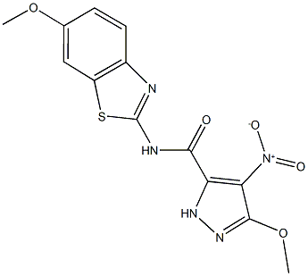4-nitro-3-methoxy-N-(6-methoxy-1,3-benzothiazol-2-yl)-1H-pyrazole-5-carboxamide 结构式