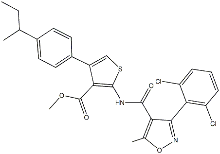 methyl 4-(4-sec-butylphenyl)-2-({[3-(2,6-dichlorophenyl)-5-methylisoxazol-4-yl]carbonyl}amino)thiophene-3-carboxylate Struktur