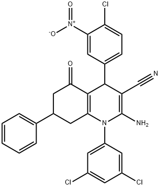 2-amino-4-{4-chloro-3-nitrophenyl}-1-(3,5-dichlorophenyl)-5-oxo-7-phenyl-1,4,5,6,7,8-hexahydro-3-quinolinecarbonitrile,514839-20-4,结构式