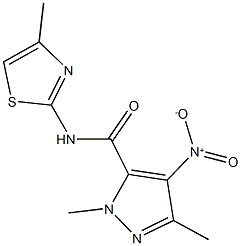 4-nitro-1,3-dimethyl-N-(4-methyl-1,3-thiazol-2-yl)-1H-pyrazole-5-carboxamide 化学構造式