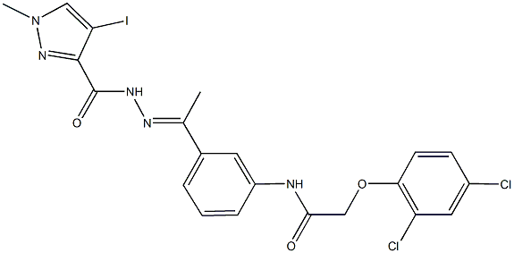 2-(2,4-dichlorophenoxy)-N-(3-{N-[(4-iodo-1-methyl-1H-pyrazol-3-yl)carbonyl]ethanehydrazonoyl}phenyl)acetamide Structure