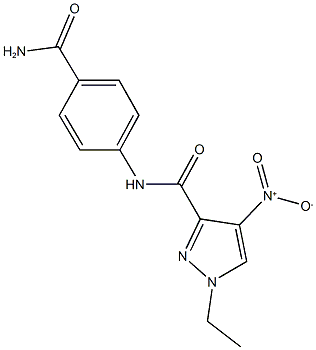 N-[4-(aminocarbonyl)phenyl]-1-ethyl-4-nitro-1H-pyrazole-3-carboxamide Struktur