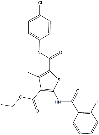 ethyl 5-[(4-chloroanilino)carbonyl]-2-[(2-iodobenzoyl)amino]-4-methyl-3-thiophenecarboxylate Structure