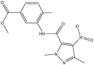 methyl 3-[({4-nitro-1,3-dimethyl-1H-pyrazol-5-yl}carbonyl)amino]-4-methylbenzoate Struktur