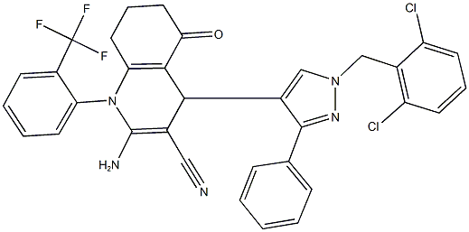 514856-20-3 2-amino-4-[1-(2,6-dichlorobenzyl)-3-phenyl-1H-pyrazol-4-yl]-5-oxo-1-[2-(trifluoromethyl)phenyl]-1,4,5,6,7,8-hexahydro-3-quinolinecarbonitrile