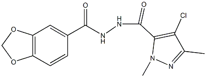 N'-(1,3-benzodioxol-5-ylcarbonyl)-4-chloro-1,3-dimethyl-1H-pyrazole-5-carbohydrazide Structure