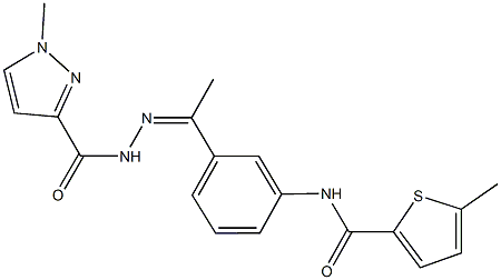 5-methyl-N-(3-{N-[(1-methyl-1H-pyrazol-3-yl)carbonyl]ethanehydrazonoyl}phenyl)-2-thiophenecarboxamide 化学構造式