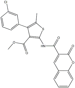 methyl 4-(3-chlorophenyl)-5-methyl-2-{[(2-oxo-2H-chromen-3-yl)carbonyl]amino}-3-thiophenecarboxylate Struktur