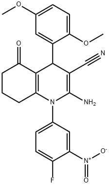 2-amino-4-(2,5-dimethoxyphenyl)-1-{4-fluoro-3-nitrophenyl}-5-oxo-1,4,5,6,7,8-hexahydro-3-quinolinecarbonitrile Structure