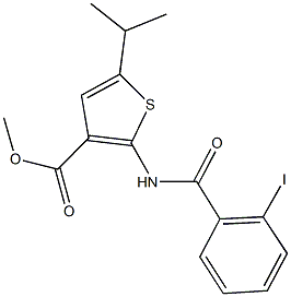 methyl 2-[(2-iodobenzoyl)amino]-5-isopropyl-3-thiophenecarboxylate 化学構造式