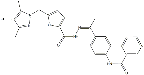 N-[4-(N-{5-[(4-chloro-3,5-dimethyl-1H-pyrazol-1-yl)methyl]-2-furoyl}ethanehydrazonoyl)phenyl]nicotinamide Structure