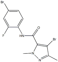 4-bromo-N-(4-bromo-2-fluorophenyl)-1,3-dimethyl-1H-pyrazole-5-carboxamide 结构式