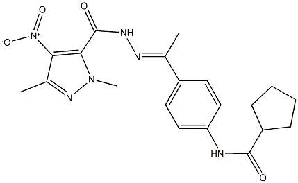 N-{4-[N-({4-nitro-1,3-dimethyl-1H-pyrazol-5-yl}carbonyl)ethanehydrazonoyl]phenyl}cyclopentanecarboxamide Struktur