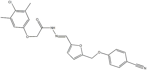 2-(4-chloro-3,5-dimethylphenoxy)-N'-({5-[(4-cyanophenoxy)methyl]-2-furyl}methylene)acetohydrazide 结构式