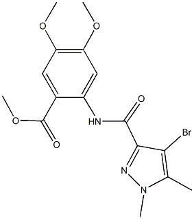 methyl 2-{[(4-bromo-1,5-dimethyl-1H-pyrazol-3-yl)carbonyl]amino}-4,5-dimethoxybenzoate,515123-58-7,结构式