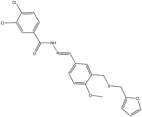 3,4-dichloro-N'-(3-{[(2-furylmethyl)sulfanyl]methyl}-4-methoxybenzylidene)benzohydrazide 化学構造式