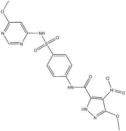 4-nitro-3-methoxy-N-(4-{[(6-methoxy-4-pyrimidinyl)amino]sulfonyl}phenyl)-1H-pyrazole-5-carboxamide Structure