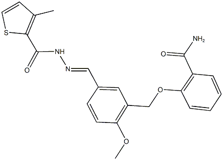 2-[(2-methoxy-5-{2-[(3-methyl-2-thienyl)carbonyl]carbohydrazonoyl}benzyl)oxy]benzamide,515150-59-1,结构式